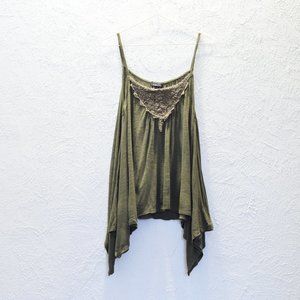 Flowy Olive Green Crochet Lace Tank Top | Size S